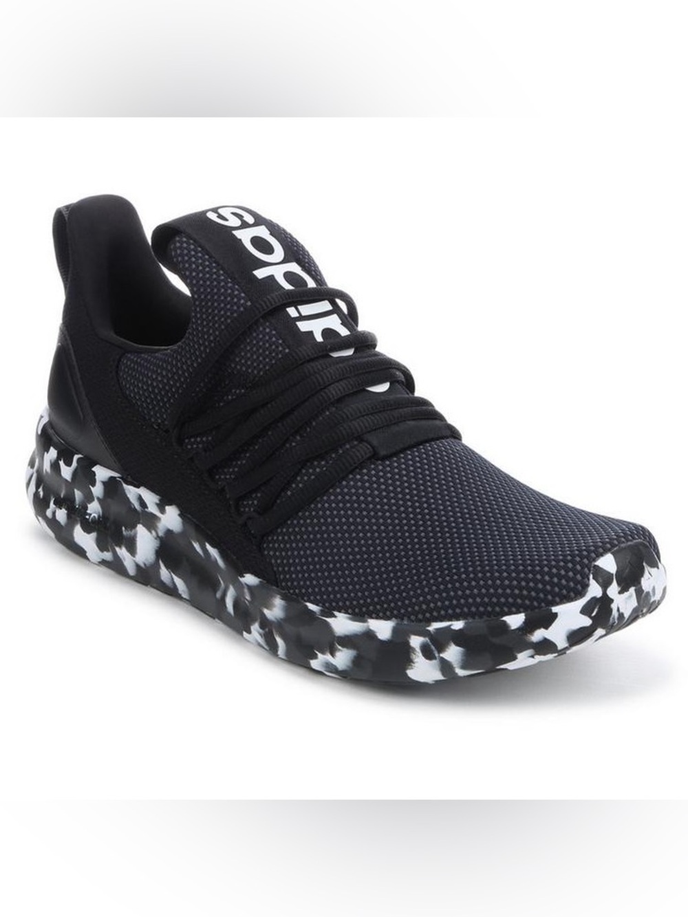 adidas Men’s Black Knit Slip-On Sneakers with Black and White Camouflage Sole